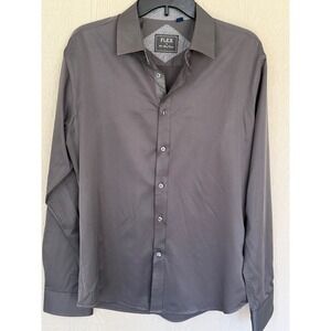 Flex Mens Luxury Collection Gray Button Down Dress Shirt Size L Design Italy